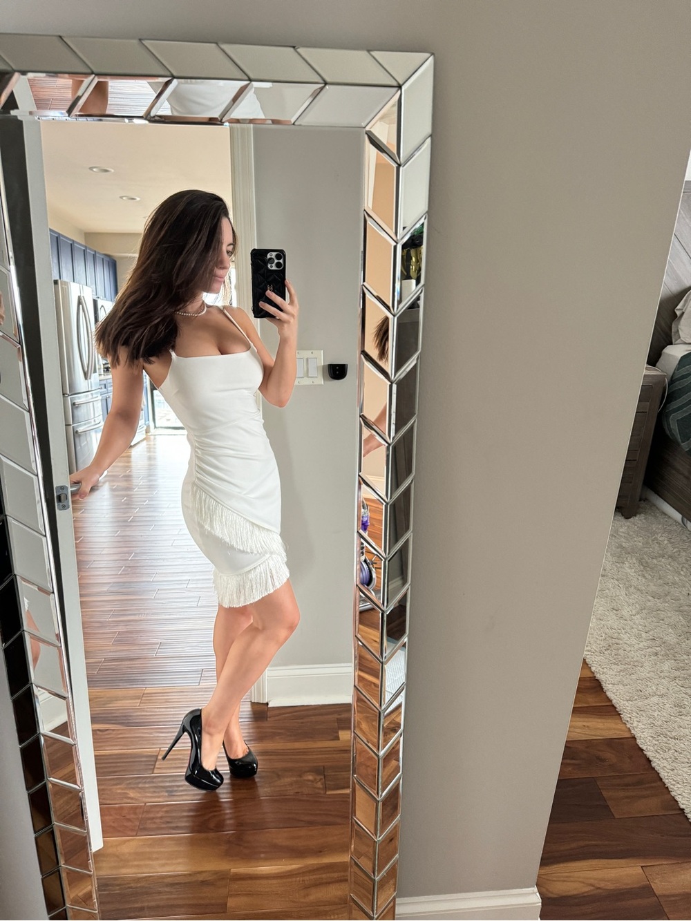 White Fringe Bodycon Mini Dress